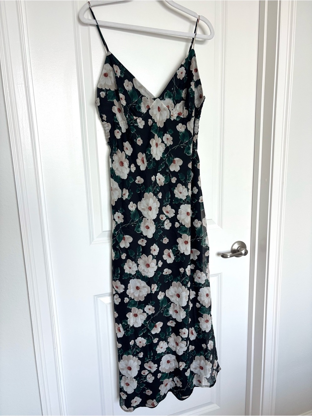 Abercrombie & Fitch Floral Midi Dress M Black Blue White Open Back Slip Dress